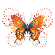 Stylized red butterfly with twigs curls