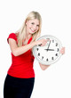 Blonde beautiful girl with the clock