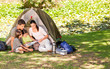 Family camping in the park