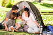 Family camping in the park