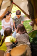 Happy family camping in the park