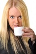 belle bloonde femme avec café