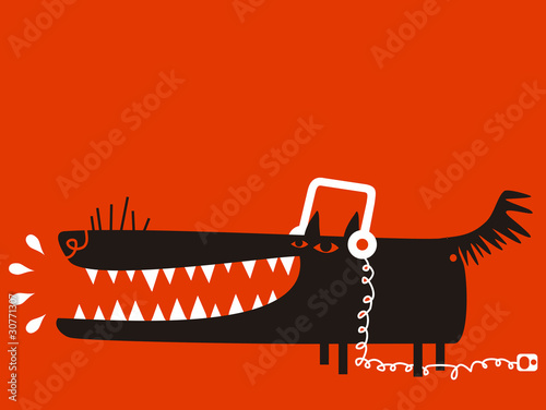 Vector: wolf with headphones listens to music wolf with headphones listens to music