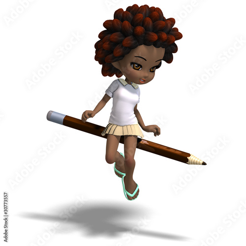 Cute Pictures  Girls on Cute Little Cartoon School Girl Sits On A Pen  3d Rendering    Ralf