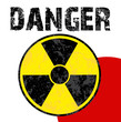 Danger radioactivité sur drapeau japonais