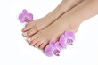 Beautiful feet with perfect spa french nail pedicure.isolated