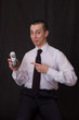 young man pointing on the phone young man pointing on the phone