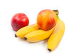 Fresh peaches and bananas isolated on white