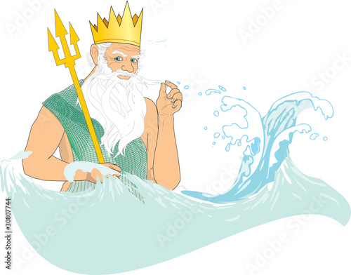 Vector: Neptune (Poseidon) in crown with trident at sea Neptune (Poseidon) in crown with trident at sea