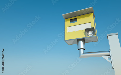 Illustration: Traffic speed camera against blue sky. 3D render. Traffic speed camera against blue sky. 3D render.