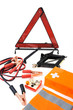 Emergency kit for car - first aid , jumper cables, triangle