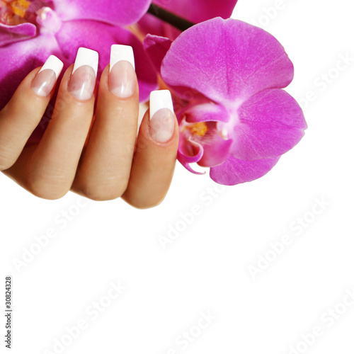 Photo: French Nägel mit rosa Orchidee French Nägel mit rosa Orchidee