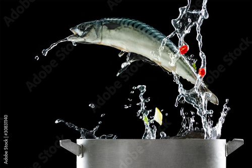 Foto: Fish jumping out of pat Fish jumping out of pat