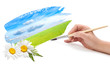 hand with brush and landscape