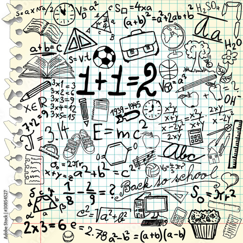 Vector: Squared paper with school symbols - vector illustration Squared paper with school symbols - vector illustration