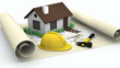 House, blueprints and Yellow Hard Hat House, blueprints and Yellow Hard Hat