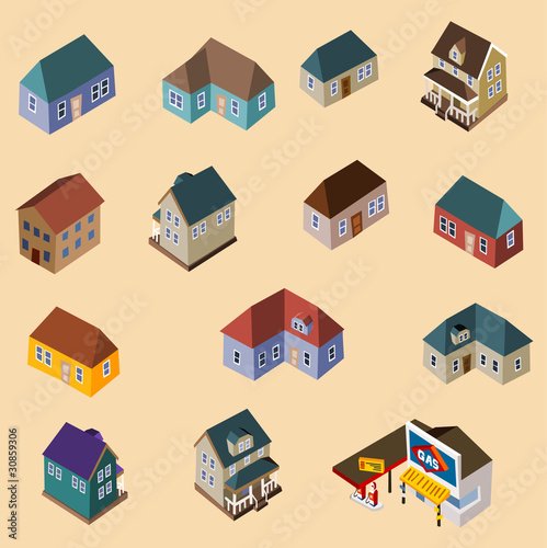 Vector: Set of Isometric Buildings and Houses Set of Isometric Buildings and Houses