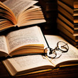 opened book, lying on the bookshelf