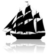 Black old ship isolated on white background