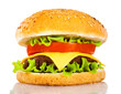 Tasty and appetizing hamburger on a white Tasty and appetizing hamburger on a white