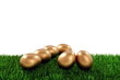 Golden easter egg on green grass Golden easter egg on green grass
