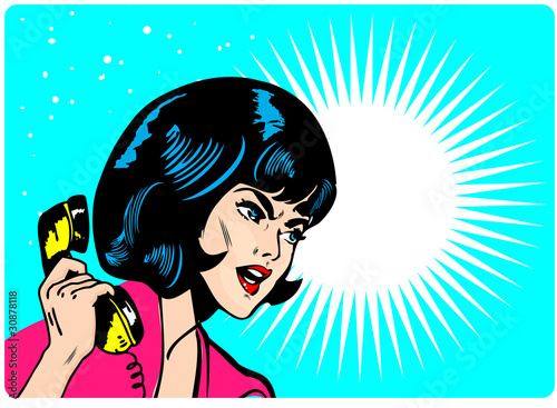 Illustration: Angry Woman On Phone Retro Clip Art Comics Book style banner Angry Woman On Phone Retro Clip Art Comics Book style banner
