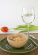 Coleslaw Salad with Water Glass and Tulip