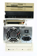 Old computer parts stacked