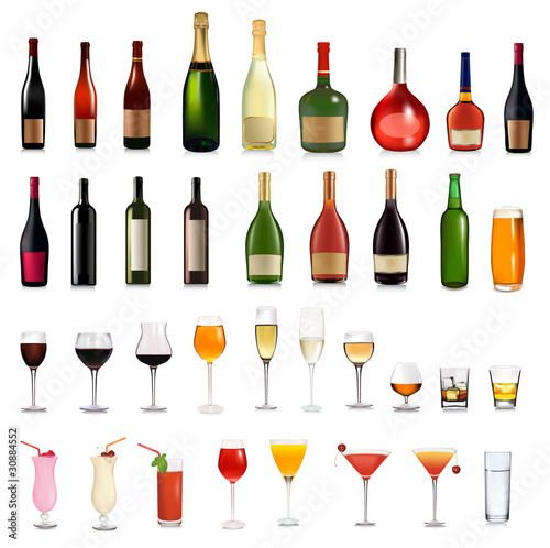 Vector: Set of different drinks and cocktails. Vector illustration. Set of different drinks and cocktails. Vector illustration.