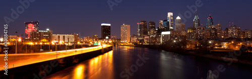 Photo: Panoramic Skyline of Philadelphia by night by night Panoramic Skyline of Philadelphia by night by night