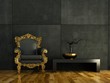 Photo : 3d Rendering goldener Barocksessel vor Betonwand