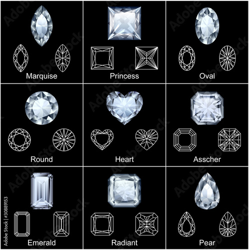 Vector: Set of variously shaped realistic diamonds Set of variously shaped realistic diamonds