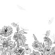 garden sketch with butterlies