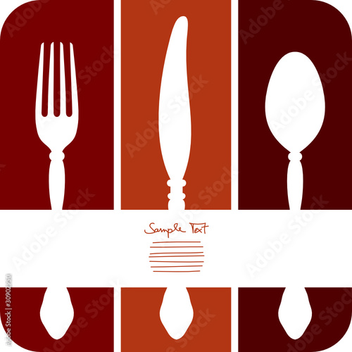 Vektor: Fork, Knife & Spoon Menu Card Red Fork, Knife & Spoon Menu Card Red