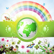 Eco Green Earth with flowers, butterflies and rainbow Eco Green Earth with flowers, butterflies and rainbow