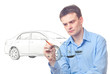 Men drawing car Men drawing car
