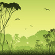 A Country Meadow Landscape with Trees and Birds