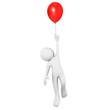 Man flying attached to a red balloon Man flying attached to a red balloon