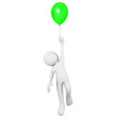 Man flying attached to a green balloon Man flying attached to a green balloon