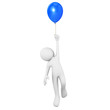 Man flying attached to a blue balloon Man flying attached to a blue balloon