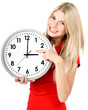 Young beautiful woman with the clock