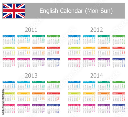 Vector: 2011-2014 Type-1 English Calendar Mon-Sun 2011-2014 Type-1 English Calendar Mon-Sun