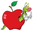 Happy Cartoon Worm In Apple Happy Cartoon Worm In Apple