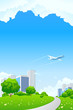 Green landscape with city