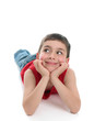 Photo: Cute boy head in hands looking sideways Cute boy head in hands looking sideways