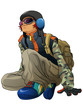 teen with headphones enjoy the music,focus point on hand