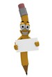 mascotte crayon qui tient une carte de visite mascotte crayon qui tient une carte de visite