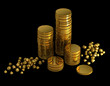 3d shiny gold money on black background