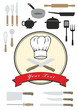 Chef hat and utensils, vector collection