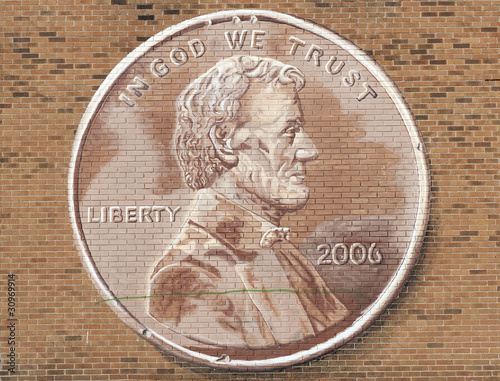 Photo: Lincoln Penny On A Brick Wall Lincoln Penny On A Brick Wall